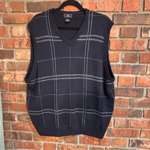 Dockers mens v neck plaid academia preppy yuppie sweater vest black XL